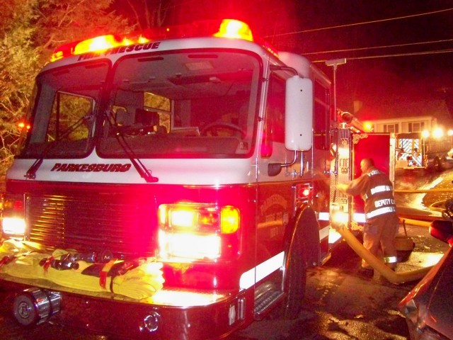 Engine 28 operating at a structure fire with 44
